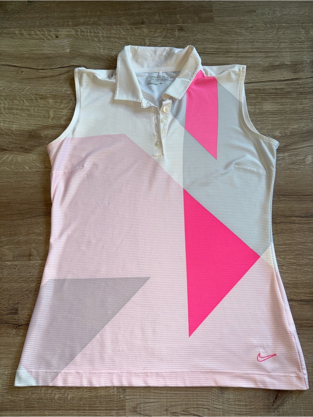 Nike Women's White & Pink Geometric Sleeveless Golf Polo Tank Top Sz small